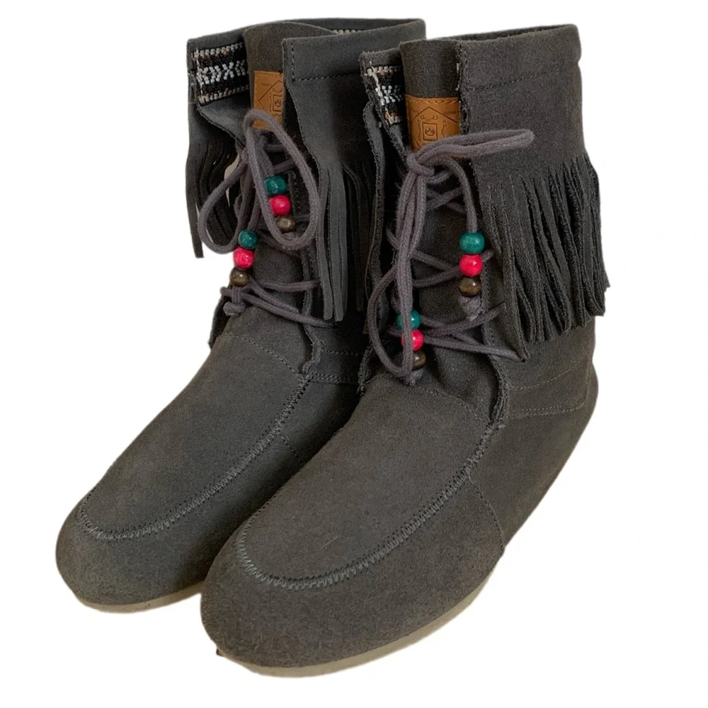 Bohemian Grey Suede-Freewater Fringe Songbird Boots-Grey-Size 7 - Picture 2 of 16